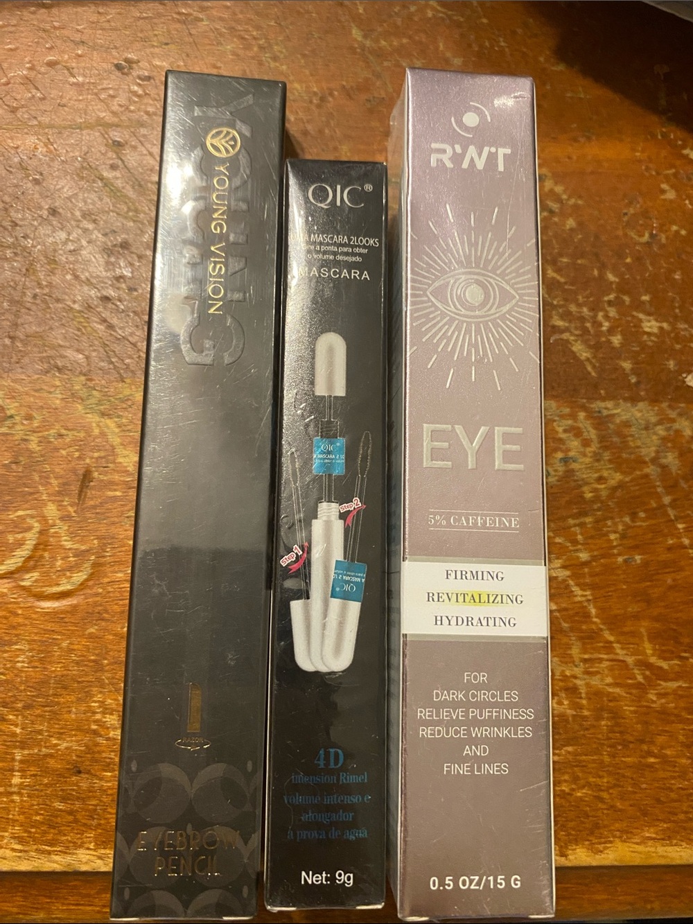 Makeup Bundle— QIC Black Mascara, Young Vision Eyebrow Pencil, and Eye Serum